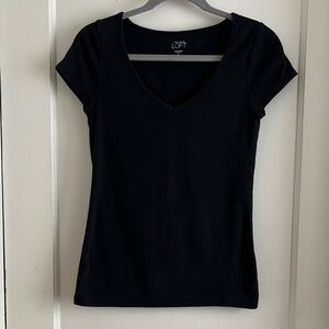 LOFT 100% Cotton Basic Black V-Neck Cap Sleeve T-Shirt Top Size Small